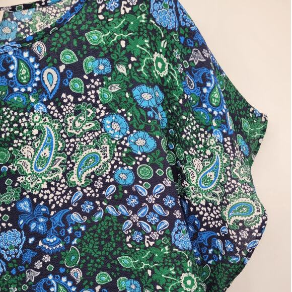 Michael Kors Paisley Floral Flutter‎ Sleeve Cinch Side Short Sleeve Blouse - Picture 7 of 14
